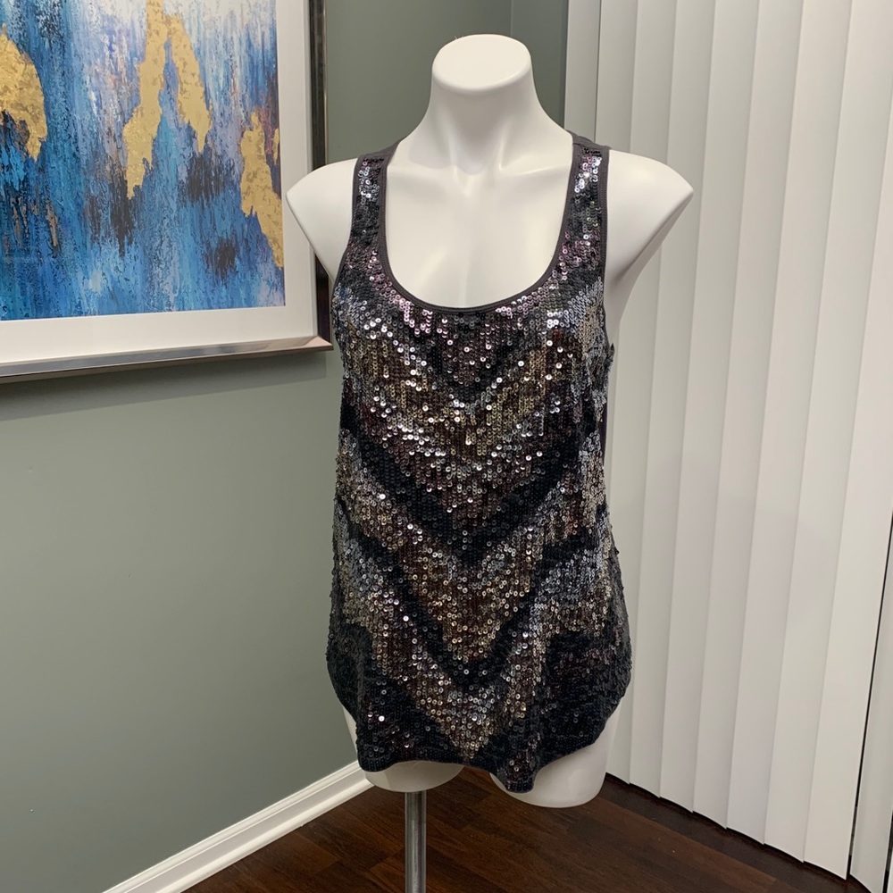 Express Grey Chevron Sequin Tank